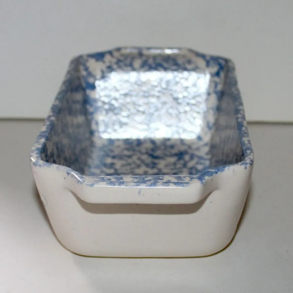 East Texas Pottery Spring Heart Loaf Pan stoneware spongeware blue ceramic baker